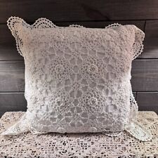 Vintage Crocheted White Victorian Throw Pillow 15”x15” picture