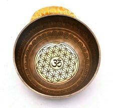 9 Inches Sacred Geometric Hindu Om Singing Bowl -Chakra Balancing - Mantra Carve picture