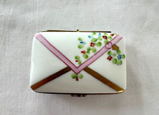 Vtg Limoges Peint Main Thinking Of You Letter Trinket Box Hinged Signed Rochard picture