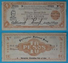 1944 Philippines ~ Iloilo 10 Pesos ~ Quezon ~ WWII Emergency ~ ILO-238 /221B picture