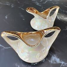 Vintage Pearl China Co Creamer & Sugar Set Opal Lusterware Hand Painted 22k Gold picture