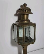 Antique Vintage Large Brass Carriage Coach Lamp Lantern Etched Glass 20in picture