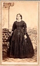 Pleasant Woman in Pretty Hoop Dress, Carrying a Book, CDV Photo, c1860s #2001 picture