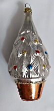 ⭐ Vintage Columbia Blown Silvered Glass White Tree Christmas Ornament 4