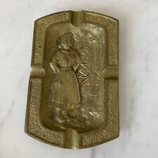 VINTAGE ASH TRAY BRASS FRANCE DEPOSE 1945 Lady Factory Worker Post WWII ERA picture