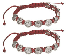 Red Saint Benedict Adjustable Cord Rosary Bracelet (10) Medals (SET of 2) picture