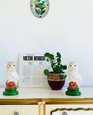1980s Vintage Pair Textured Ceramic Owl Statue Home Shelf Counter Decoration picture