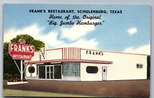 C.1940 SCHULENBURG, TX TEXAS FRANK'S RESTAURANT BIG JUMBO HAMBURGER Postcard P33 picture