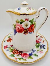 Vintage Ye Old English Grosvenor Floral Milk Syrup Pitcher Lid Under Plate FLAW picture