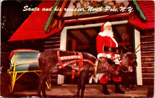 Postcard~North Pole New York~Santa Claus & Donner~Donder~Reindeer~Posted 1963 picture