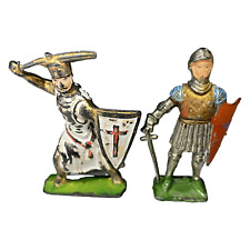 VTG Pair Cherilea Knight Templar ManoilBarclay Knight Red shield 2” Lead Figures picture