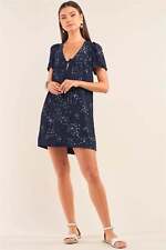 Make A Wish Navy Blue Star Print Loose Fit Self-Tie Front And Back Deep Plunge V picture