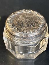Antique Sterling Silver & Cut Glass Repousse Vanity Jar 1.25” X  1.75” picture