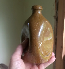 1860s ORIGINAL REDWARE POTTERY 3 SIDED PINCH WHISKEY BOTTLE SCARCE FORM picture