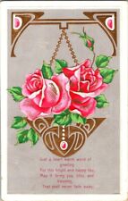Postcard Best Wishes Greeting Rose Bouquet in Art Nouveau Style Vase 1929  J-132 picture