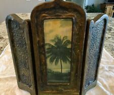 Vintage Folding Table Top Screen/3 Panel Hinged; Tropical Theme picture