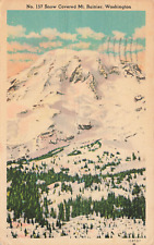 MOUNT MT RAINIER COVERED IN SNOW POSTCARD WA WASHINGTON 1940s picture