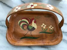 Vintage Silva Wooden Serving Tray Hand Painted Rooster Folk Art Sweden Swedish  picture