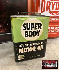 1950's SUPER BODY Motor Oil Can 2 Gallon - Gas & Oil picture