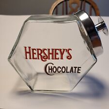Vintage Hershey’s Chocolate Hexagon Glass Candy Cookie Jar w/Chrome Lid picture