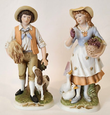 VINTAGE HOMCO PORCELAIN PAIR FIGURINE BOY GIRL MID 20TH picture