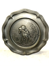 Rein Zinn Pure Pewter Wall Plate Dog Pointer Quail Bird German Vintage picture