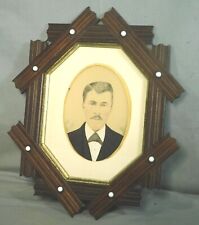Antique Victorian Painting Portrait Man Carved Tramp Art Folk Art Picture Frame picture