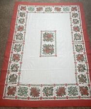 Christmas Poinsettia Vintage  Tablecloth 59” X 82” picture