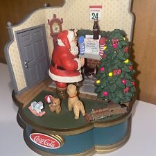 Vintage 1993 Coca Cola Christmas Music Box Figurine Santa, Children, With Lights picture