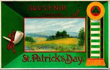 St Patricks Day Souvenir Pipe Clover  Vtg German Postcard 1909 picture