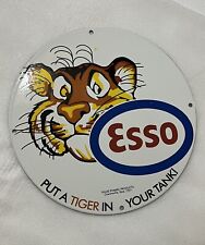 12in Esso Tiger Gasoline￼ PORCELAIN ENAMEL SIGN Motor OIL GAS PUMP PLATE picture