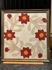 Framed Hand Stitched Flower Quilt Piece 15” X 16” picture