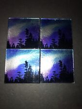 Rare Set Of 4 Hand Painted Coasters Night Sky  Northern Lights Coasters picture