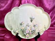 Antique Hand Painted Porcelain Dresser Tray Vanity White & Pink Roses Germany picture