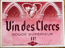 French Wine Label 1950s Original Art/Hand-Painted w/Monk, 'Vin des Clercs' picture