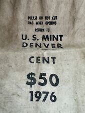 U.S. Mint Denver/Phila Cent $50 1975,76 Canvas Bank Coin Bag-Used Conditon picture