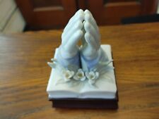 praying hands/open book ceramic MUSIC BOX AMAZING GRACE figurine VGC Sounds Grt picture