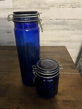 vintage cobalt blue glass canister set Of 2 - 13x3 1/2 And 6x3 1/2 Inches Tall picture