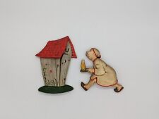 Vintage Chalk Ware Set Man Outhouse Wall Art Hanging Night Rush To The Outhouse picture