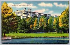 Old Mexican Castle Mansion Park Waterfront Reflections Linen Vintage Postcard picture