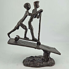 Abstract Modern style bronze kids children playing on scooter figurine picture