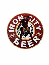IRON CITY BEER WHISKEY PUB PARTY SCOTCH DRINK CLUB PINUP PORCELAIN ENAMEL SIGN picture