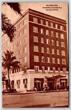 Sarasota Florida~Waterfront Sarasota Bay Hotel Close Up~1930s Sepia Postcard picture