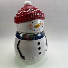 Winter Wonder Lane Snowman Cookie Jar Red Hat Plaid Scarf picture