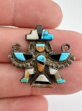 Old Pawn Zuni Knifewing Kachina Sterling Inlay Turquoise Multi Stone Pendant picture