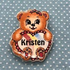 Vtg Teddy Bear w/ Heart Ceramic Lapel Pin Personalized Kristen picture