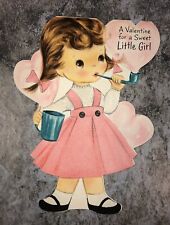 Vintage 1950s HALLMARK VALENTINE CARD FOR Little GIRL BLOWS BUBBLES WITH PIPE picture