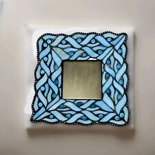Vintage PARTYLITE Candle Holder Blue Tiffany Style Stained Glass Sring Water 6.5 picture