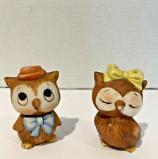 Vintage Mr. & Mrs. Owl Anthropomorphic Salt/ Pepper Shakers Ceramic Kitschy 50s picture