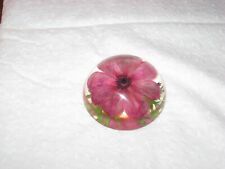 Vintage large heavy lucite paperweight with pink flower 3 3/4